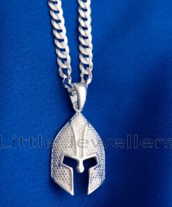 Discover the perfect accessory for any outfit with this classic 925 sterling silver Spartan Helmet pendant and matching Cuban chain. Shop unique men's jewelry in Kenya today!