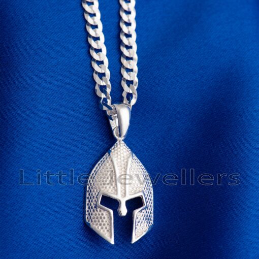 Discover the perfect accessory for any outfit with this classic 925 sterling silver Spartan Helmet pendant and matching Cuban chain. Shop unique men's jewelry in Kenya today!