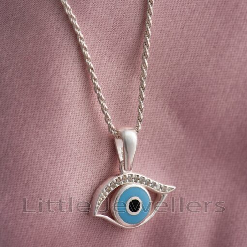 Look beautiful and stylish with this blue evil eye pendant necklace. Show off your one-of-a-kind look and ward off any negative energy with this special sterling silver gift