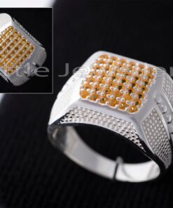 A unique silver ring adorned with yellow micro stones - perfect for adding a cheerful touch to any men's outfit. Shop our selection of men's jewellery today!