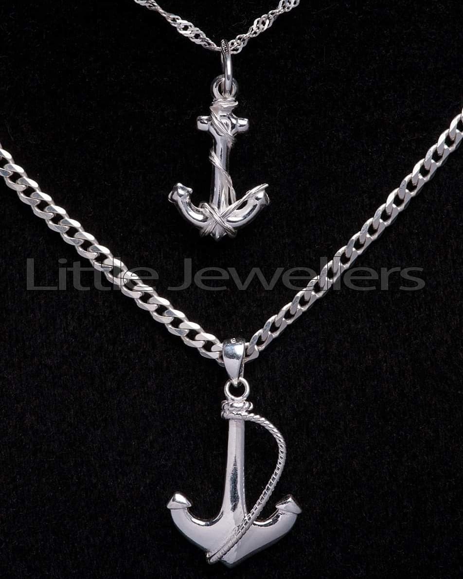 Men Silver Anchor Pendant Necklace