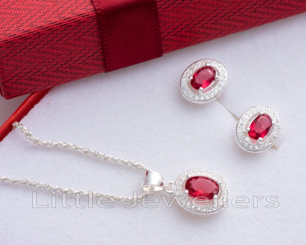 ruby-red cz necklace and earrings