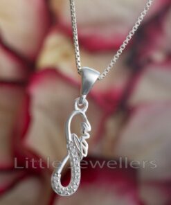 An elegant gift for your special girlfriend - sterling silver infinity pendant necklace with sparkling zirconia stones and the word 