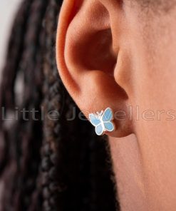 Our charming butterfly earrings for kids are crafted with high-quality silver and come in a delightful baby blue color. Secure screw-in stoppers ensure extra comfort & security for your little one.