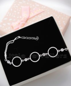 Find the perfect secret Santa gift in Nairobi with this Silver Bracelet. Featuring a double box chain & three circles encrusted with micro zirconia stones, it's a timeless accessory for any wardrobe.
