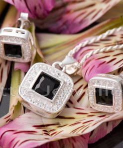 Command Attention: Square Jewelry Set in Edgy Black & Silver
