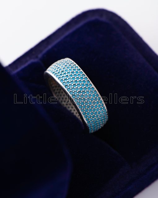 Timeless Brilliance: Unisex Blue CZ Band Ring - Handcrafted by Little Jewellers