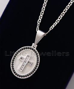 Sterling Silver Chain with Micro Cubic Zirconia-Accented Cross Pendant Necklace