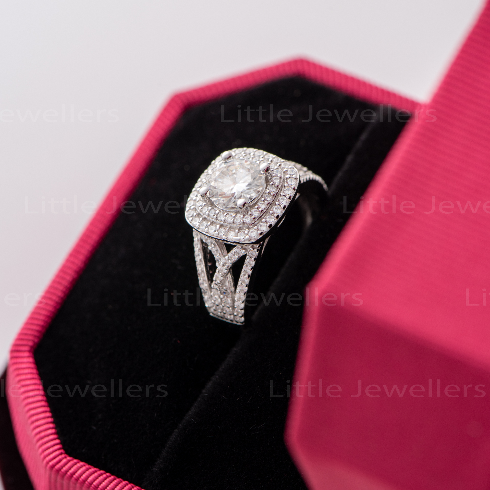 Sterling Silver Double Halo Bridal Engagement & Wedding Ring Set