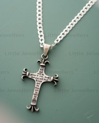 Men’s Silver Cuban Chain with Bible Verse Cross Pendant