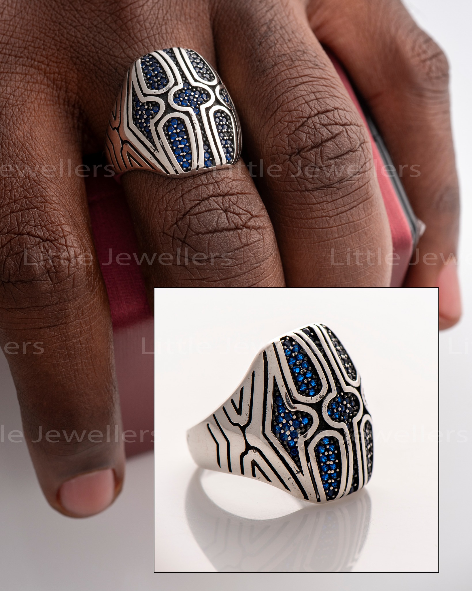 Men's Sterling Silver Ring Blue Stones Kenya | Showstopper