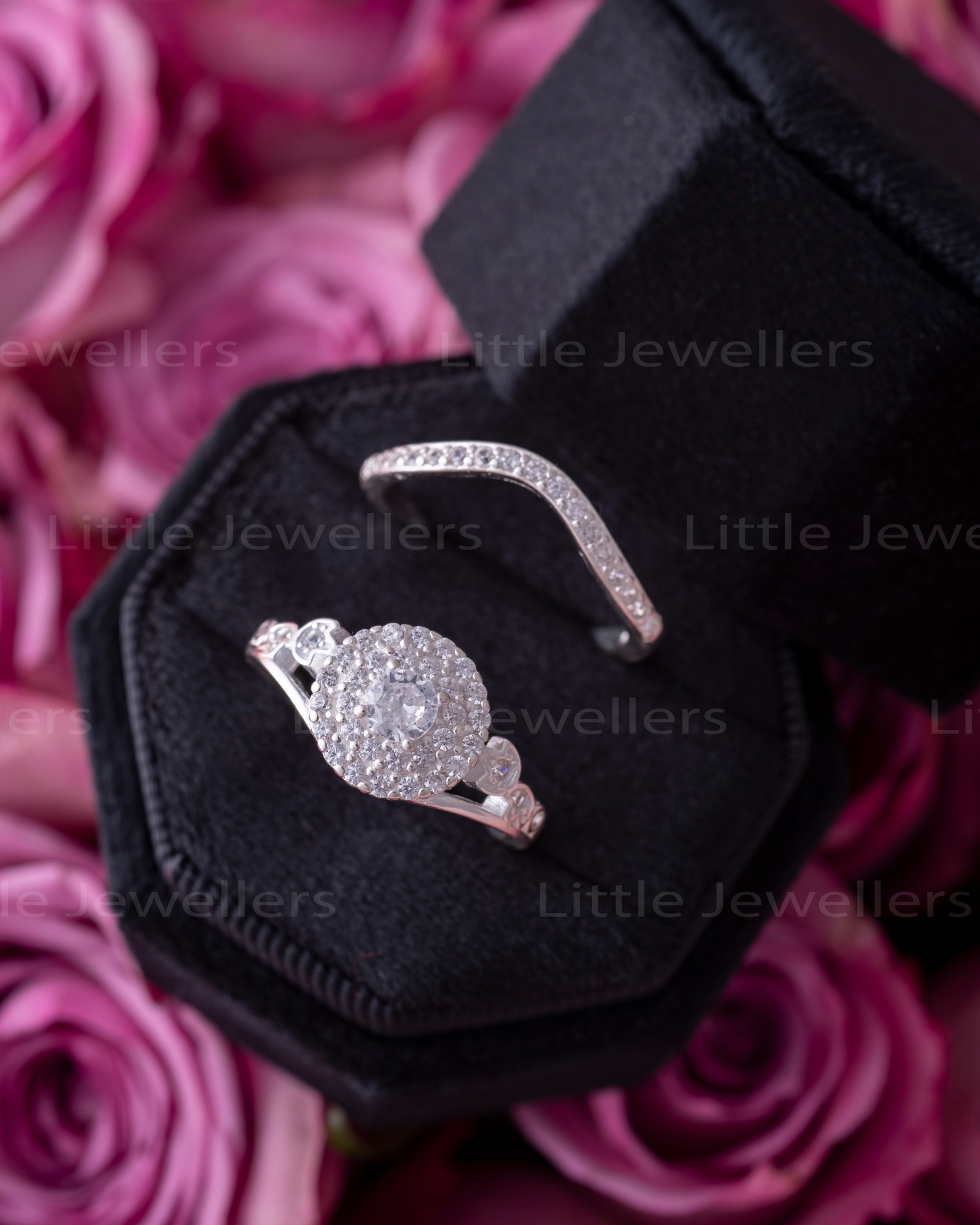 Sterling Silver Halo Engagement Ring Set Kenya | Little Jewellers